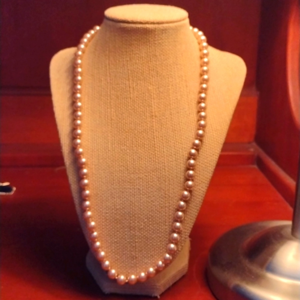 Classic Faux Pink Pearl Strand Necklace